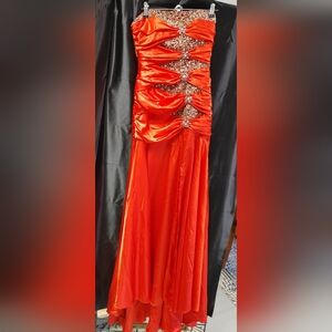 Tony Bowls Orange Strapless Ruched Gown